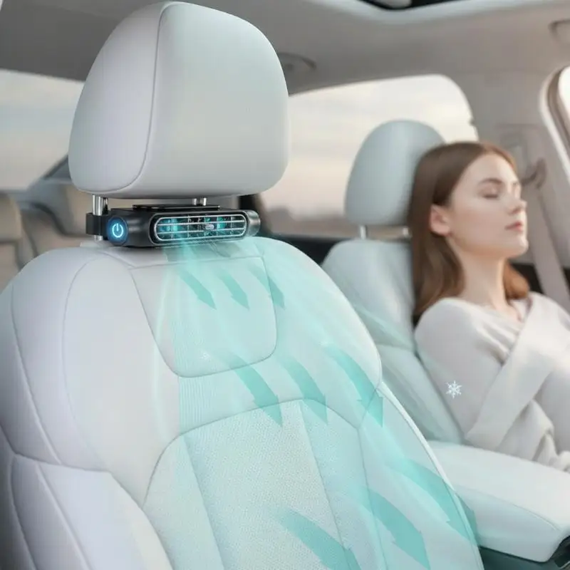 Car Headrest Mounted Fan Easy Install 3 Adjustable Speeds USB Powered Strong Airflow for Long Road Trips