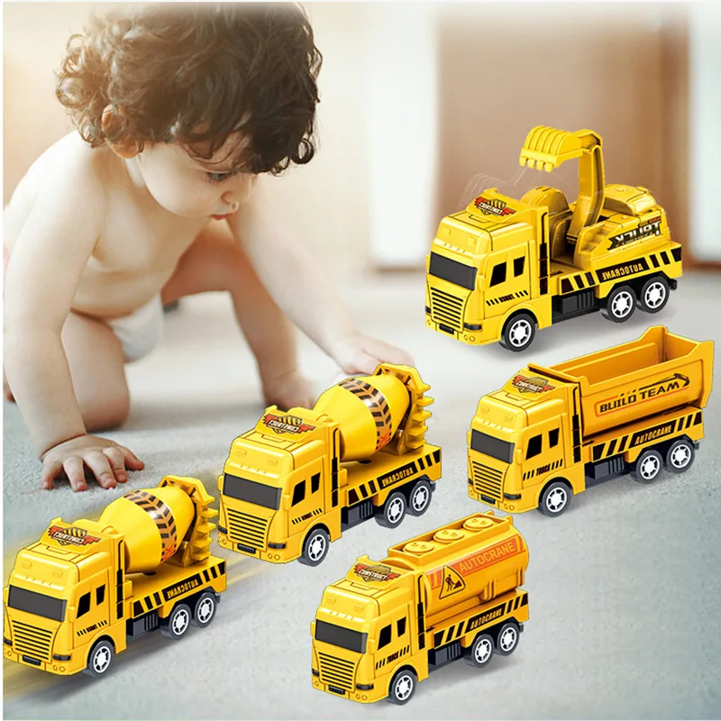 Engineering Vehicle Fire Truck Kids Inertia Cars Boy Toys Diecasts Game for Children 4pcs Mini Car Model Toy Pull Back Car Toys