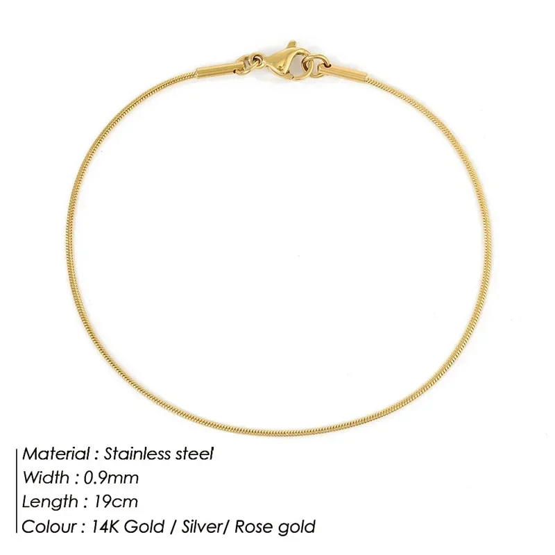 Couples Men Women Golden Color Bracelets for Women Stainless Steel Snake Link Chain Lobster Clasp Snap Button Jewelry