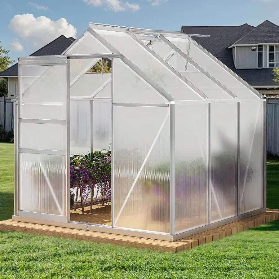 

YITAHOME 6x6FT Polycarbonate Greenhouse Heavy Duty Green Houses Outdoor Greenhouses Aluminum Sliding Doors Vent Window Large Su