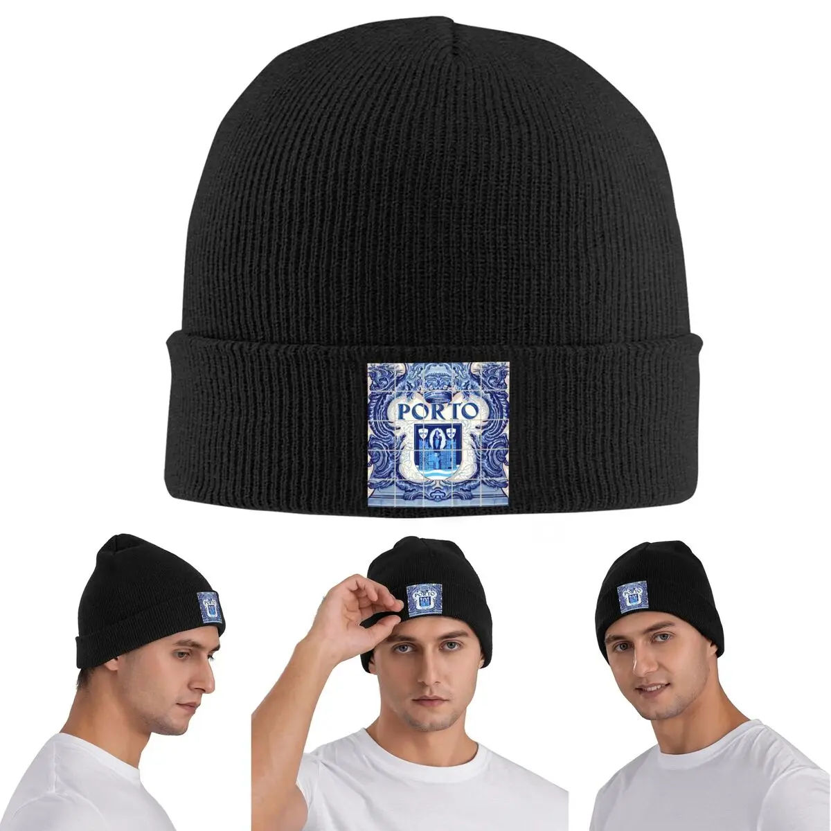 Portugal Porto Azulejo Azulejos Lapis Warm Knitted Cap Winter Knit Bonnet Hat Skullies Beanies Hip Hop Caps for Unisex