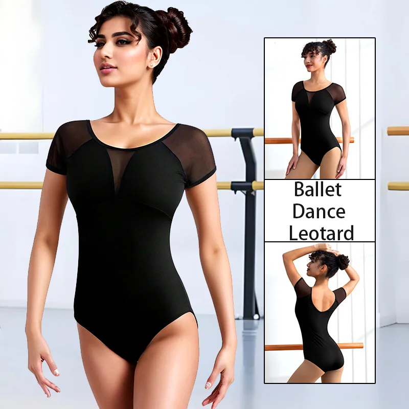 Body da danza classica con canotta a collo alto da donna per danza adulta, ginnastica, manica corta con fodera frontale morbida, body a maniche lunghe