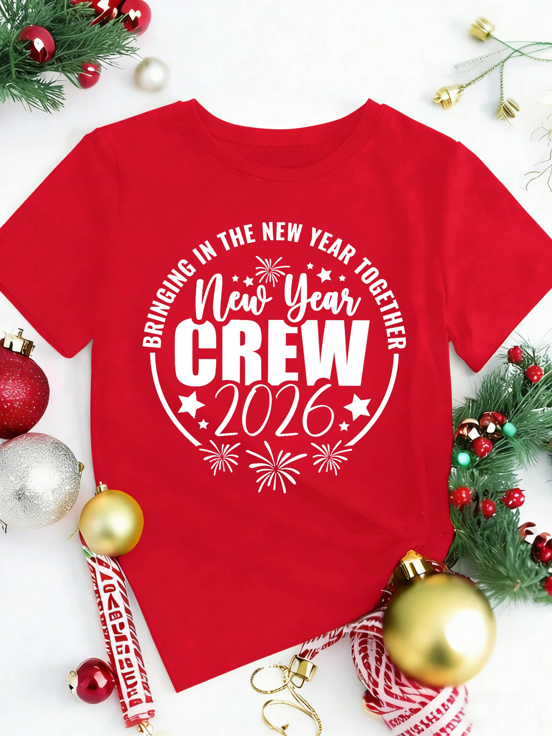 جلب في العام الجديد معا يطبع المرأة تي شيرت الصيف Y2K تي شيرت كل مباراة مريحة علوية لينة Crewneck قصيرة الأكمام