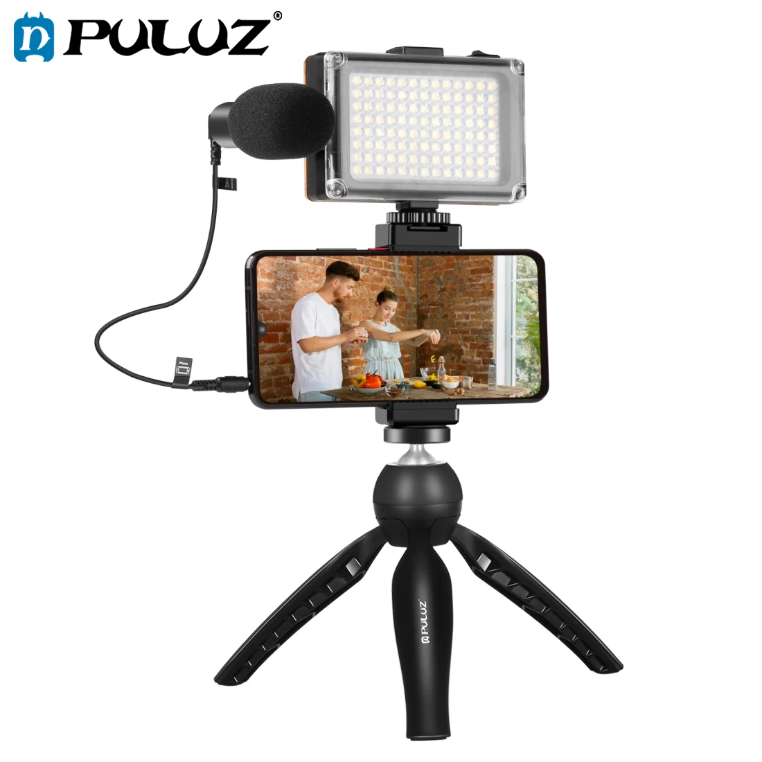 PULUZ Smartphone Video Vlogger Kits Microphone LED Fill Light Mini Tripod For Phone Vlog Video Recording Condenser GT