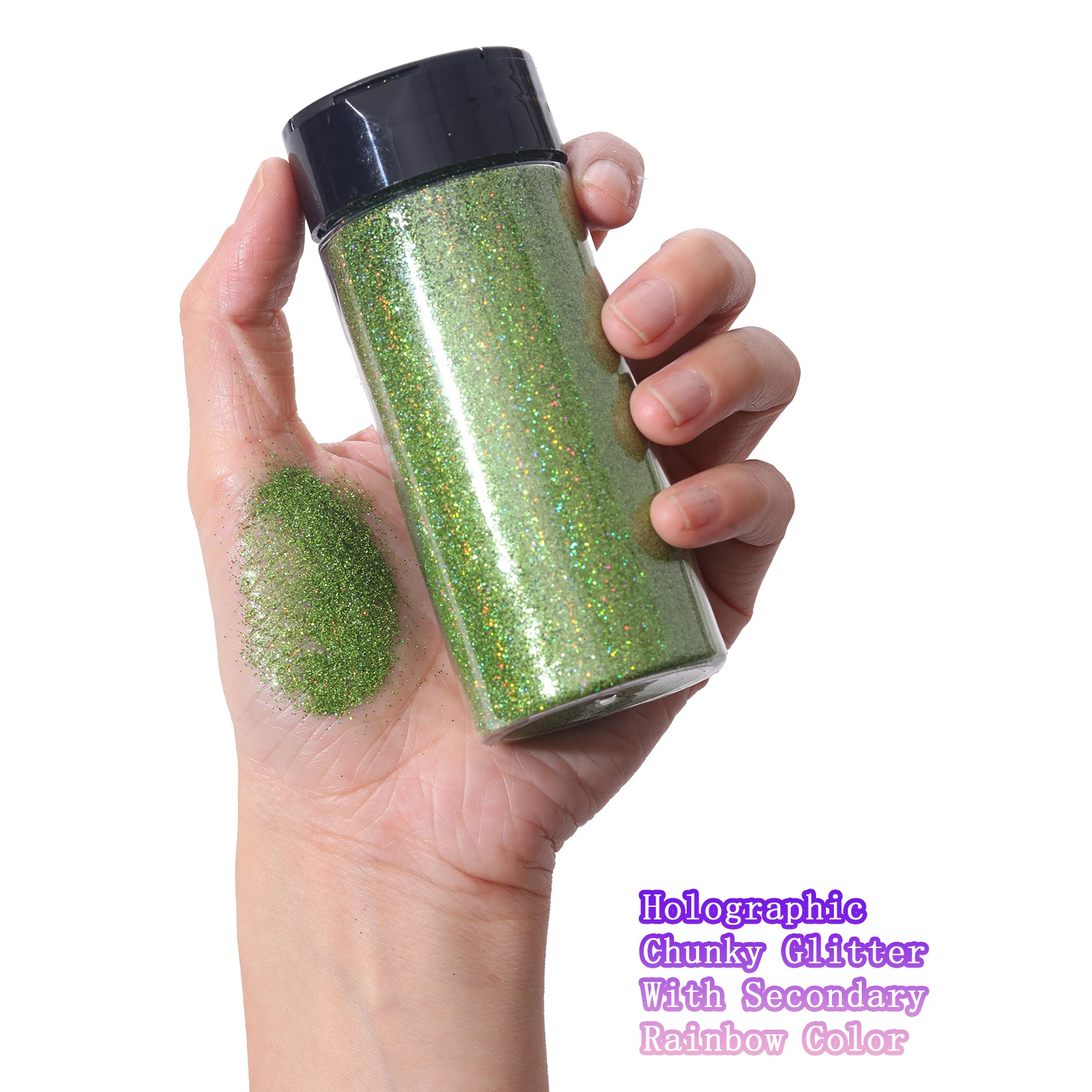 80G/2,8OZ holografischer ultrafeiner Glitzer, 1/128" Harz-Glitzerpulver, Paillettenflocken, Haar, Gesicht, Körper, Nagelglitzer – Detail 7