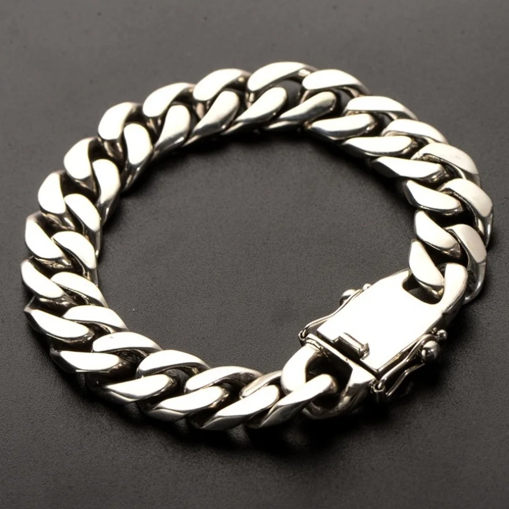 

Real Real Solid 925 Sterling Silver Chain Men 12mm Curb Cuban Link Bracelet 57g/20cm