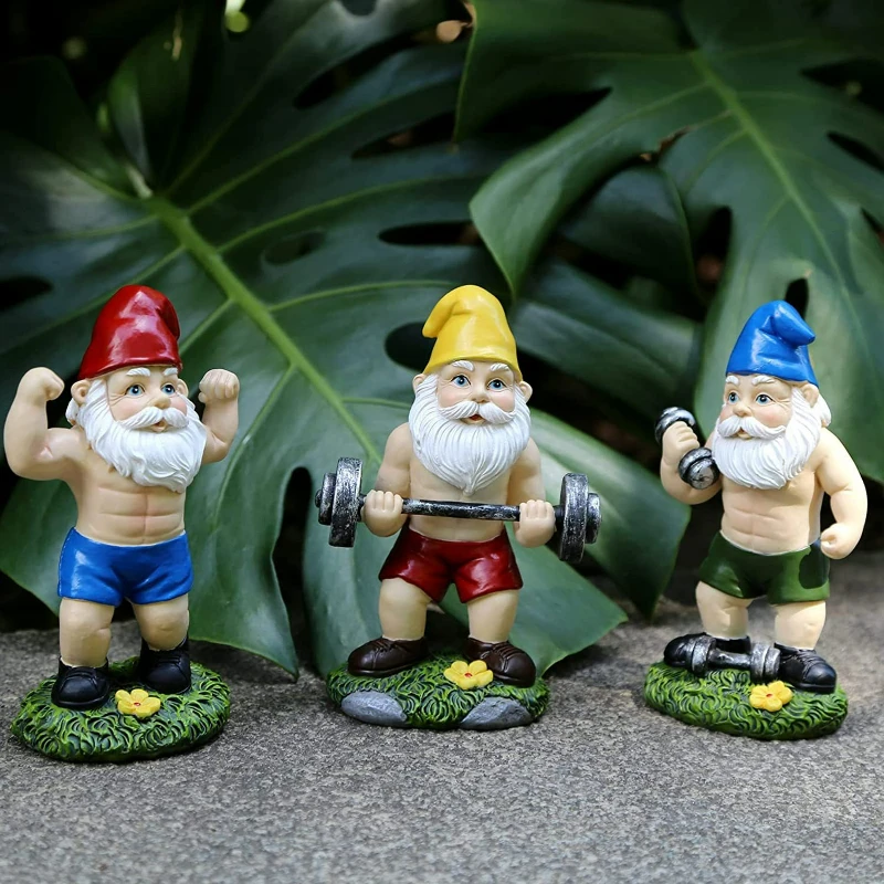 Mini Cute Creative Naughty Gnome Dwarf Garden Decor Statue Dwarf Sexy Funny Dumbbell Weightlifting Decor Accessories 2025 New