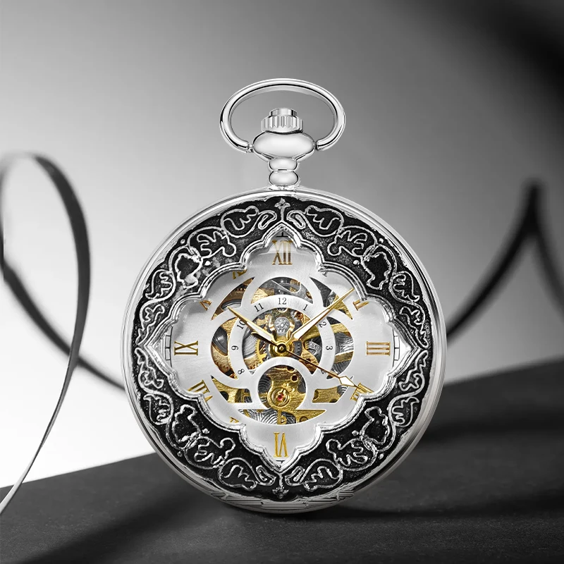 قطعة واحدة من ساعة الجيب الميكانيكية العتيقة على شكل زهرة فريدة من نوعها، واللون الأسود مع القرص مثالي جدًا، هذا