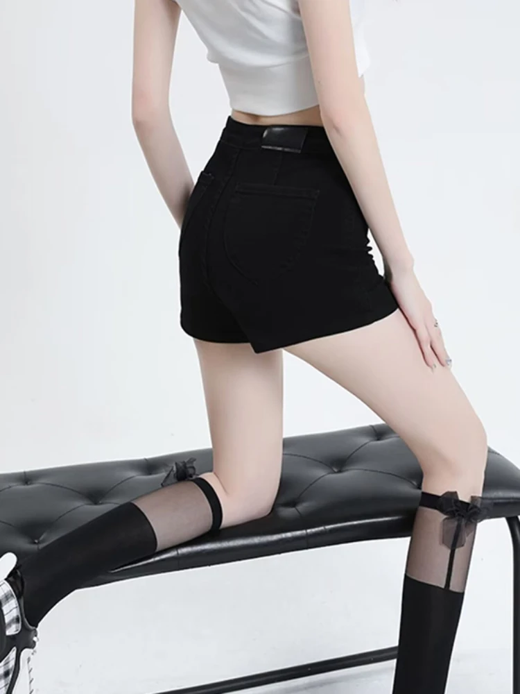 

Женские популярные шорты, джинсовые узкие шорты Ins Spicy Girls, летние однотонные эластичные шорты Highstreet в американском стиле, повседневные базовые сексуальные шорты на пуговицах для колледжа
