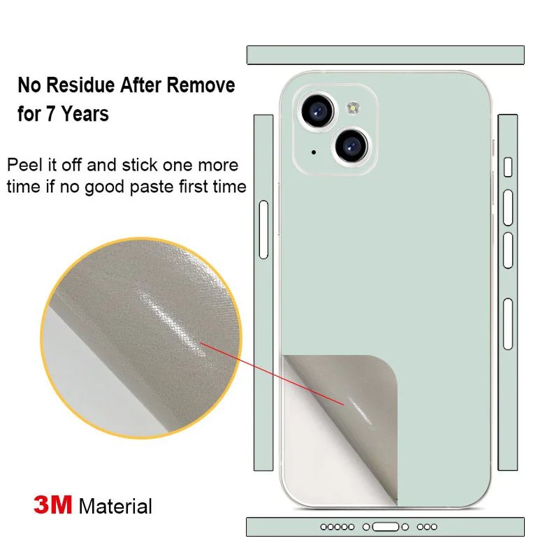 Plain Color Decal Skin for iPhone 13 12 14 15 16 Pro Max Back Film Cover Wrap Rear Screen Protector Anti-scratch Durable Sticker