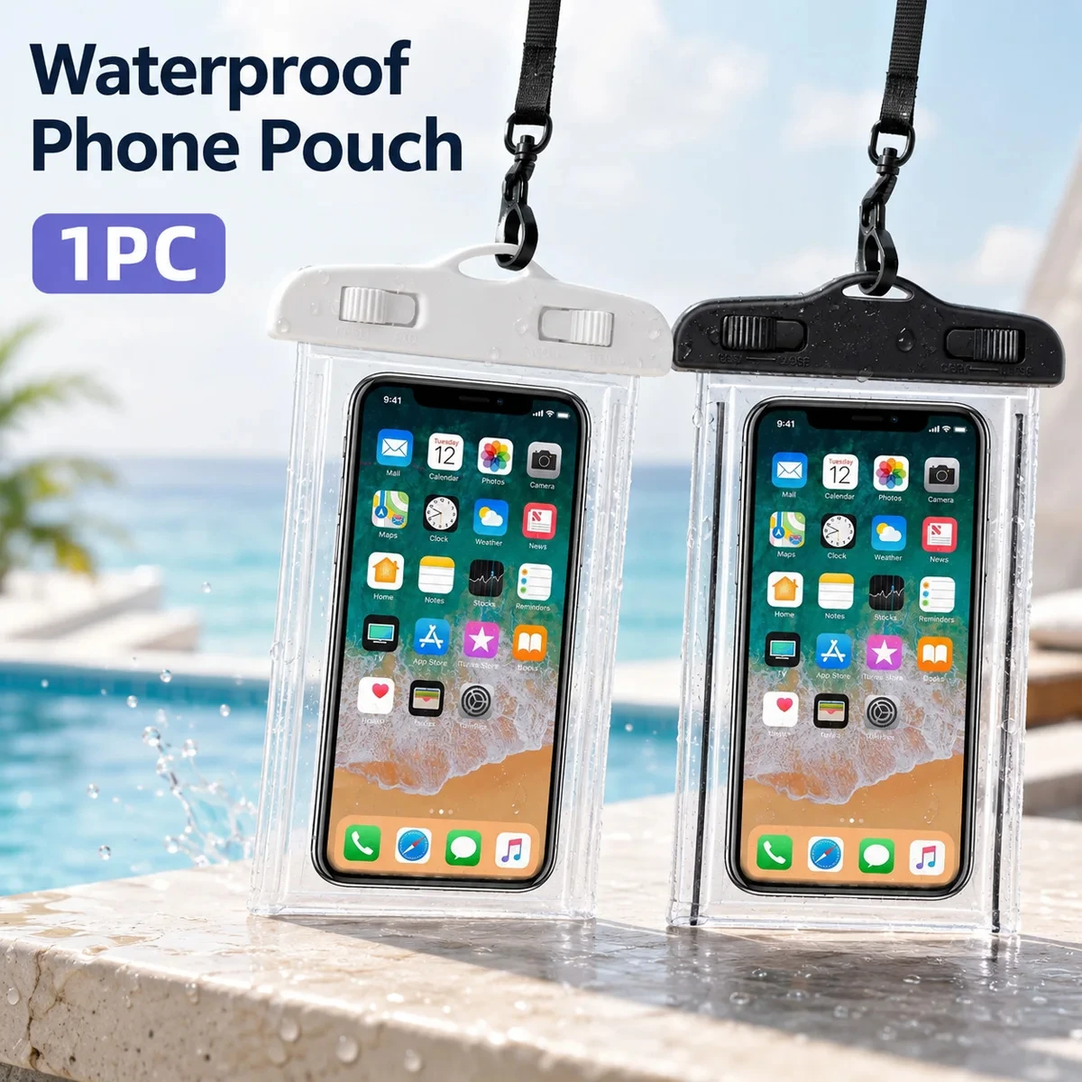 Image of Transparente Wasserdichte Handyhülle zum Umhängen, Berührungsempfindliche Wasserfeste Tasche für Outdoor, Strand und Schwimmen, Handy-Aufbewahrungshülle