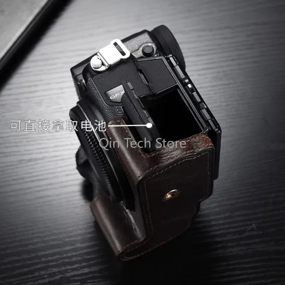 Meia capa de couro genuíno para câmera fujifilm gfx50s gfx50sii gfx50r gfx100s bolsa protetora