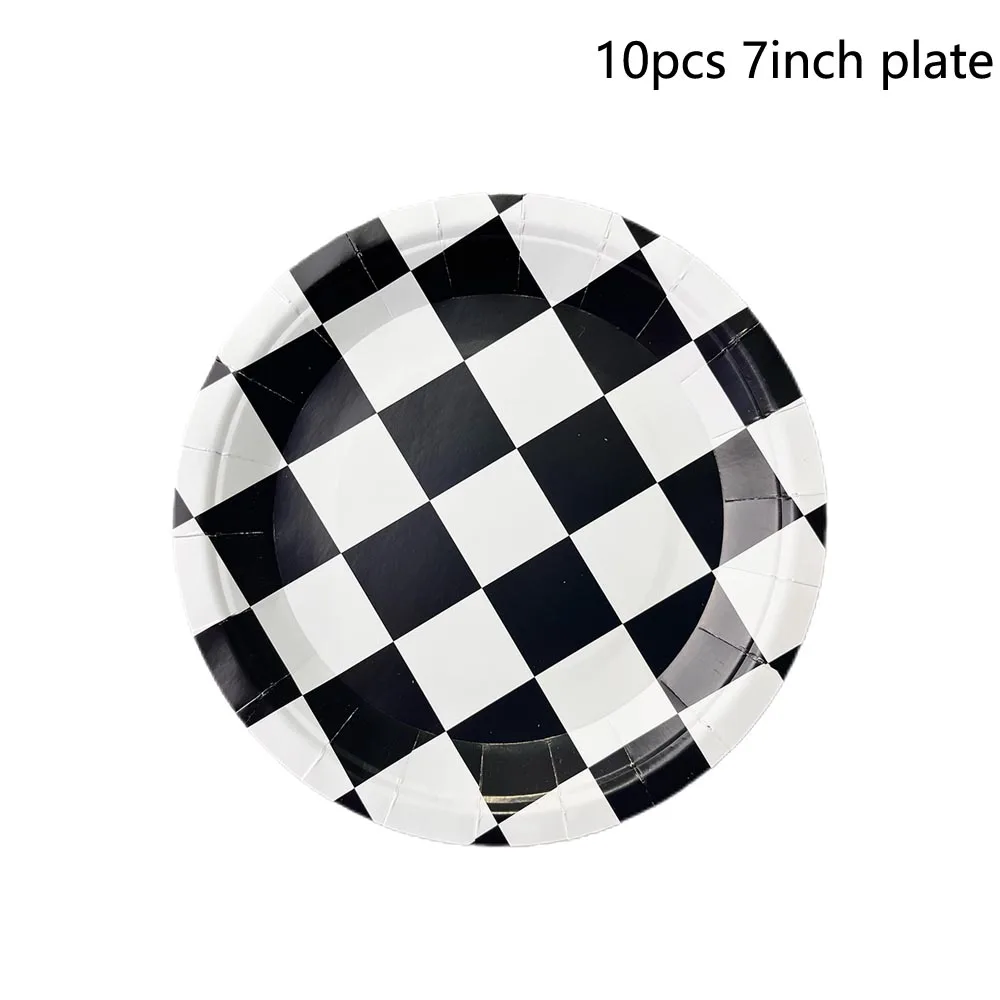 Rennwagen-Thema, 3-stöckig, rund, aus Pappe, Cupcake-Ständer, Autos, Geburtstagsparty, Tischdecke, schwarz-weiß kariert, Dekorationszubehör – Detail 9