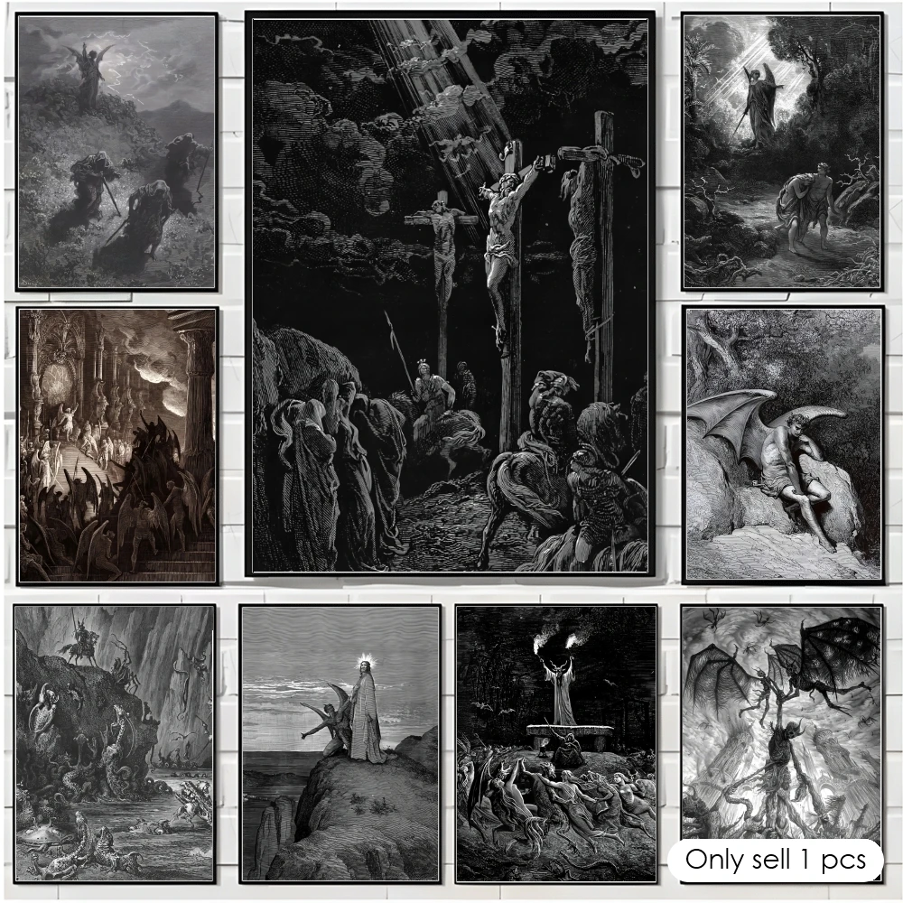 Gustav Doré Satan: Das verlorene Paradies, Monster-Gemälde, Kalligrafie, Baumwoll-Leinwand, Wandkunst-Poster, HD-Druck, moderne Heimdekoration, Gemälde