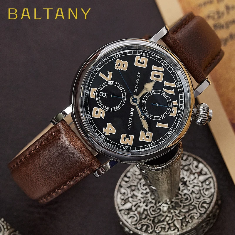 

Baltany 41 мм Polit Watch Man S6047 5ATM Полный календарь с сапфировым стеклом Vintage Homage A-7 1935 Avigation 9122 Автоматические часы