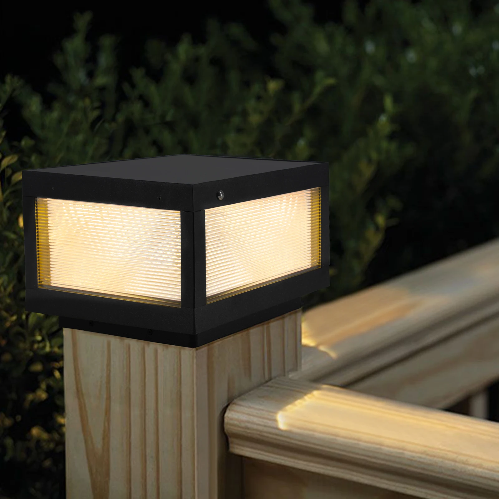 Contemporary Outdoor Square Pillar Light, Waterproof LED Garden Lamp with Grid-Patterned Glass, Durable Aluminum Landscape Post