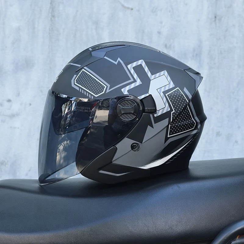 

Vintage Half Covered Helmet Men's and Women's Double Lenses Electric Bike Helmet Double Mirror Pedal