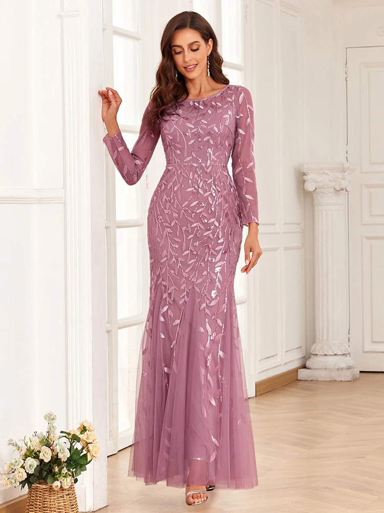 2024 heißer Verkauf Meerjungfrau Abendkleider Oansatz Volle Hülse Tüll Stickerei Lange Party Kleid Elegante Formale Kleid – Detail 6