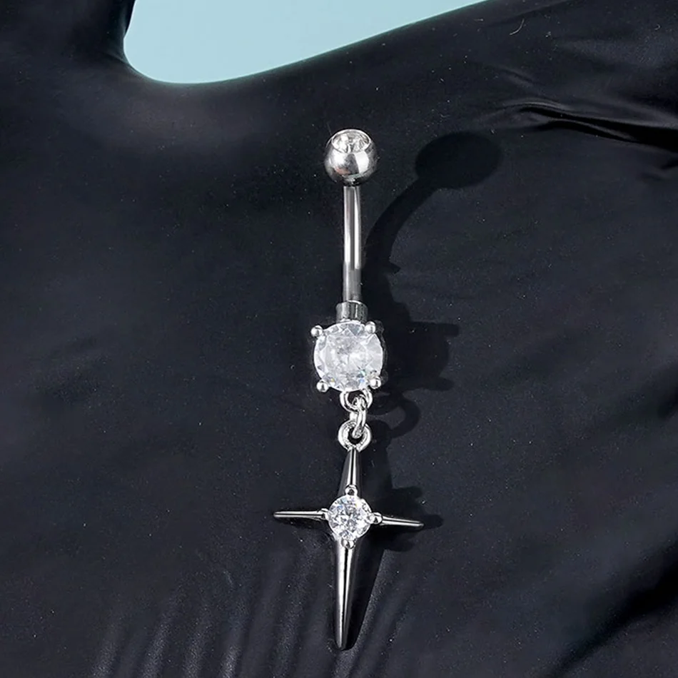 1/5pcs Belly Button Jewelry Externally Threaded  Star Zircon Pendant Navel Ring Curved Barbell Body Piercing Ombligo