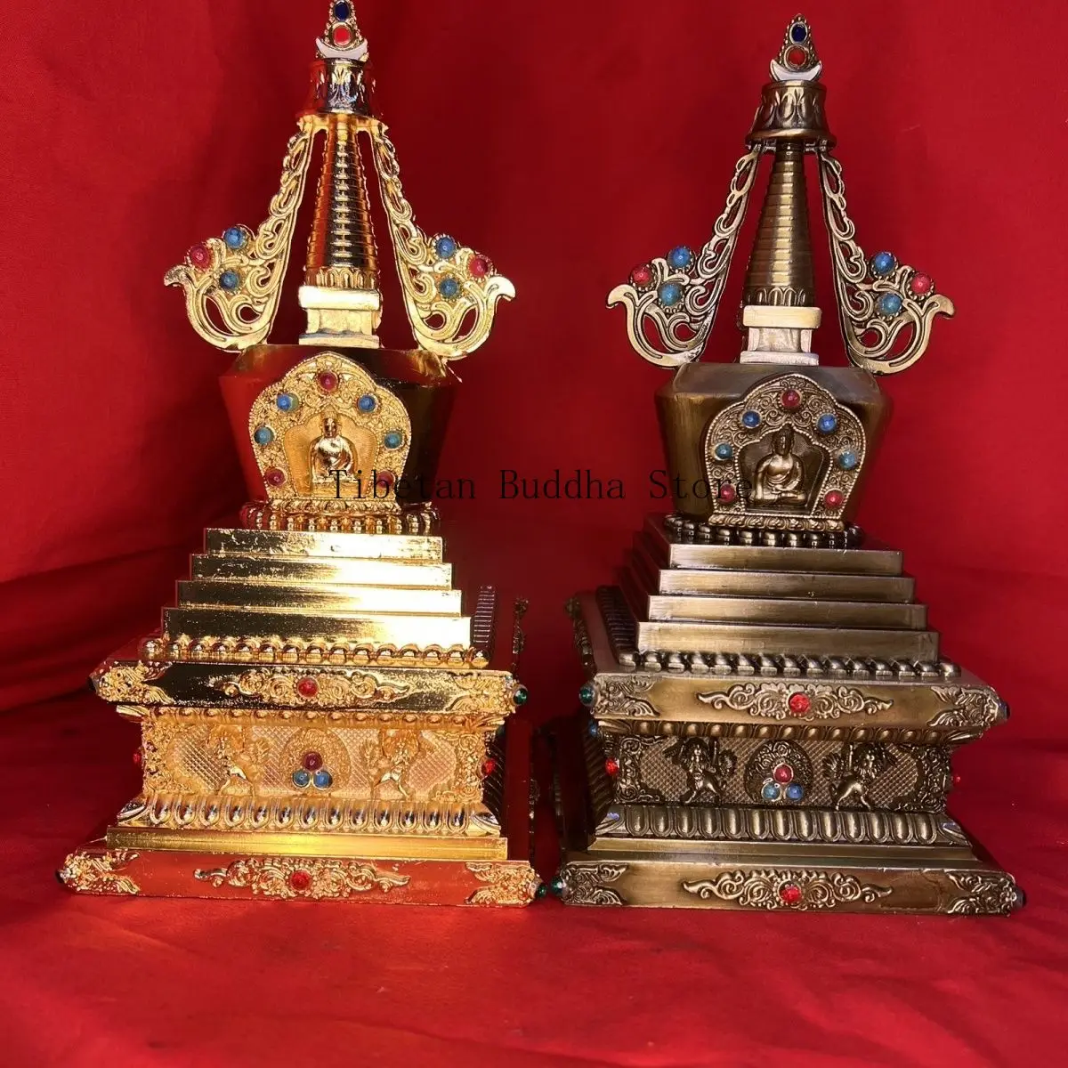 Tibetan Tantra Tibetan gilt offering 7-inch stupa