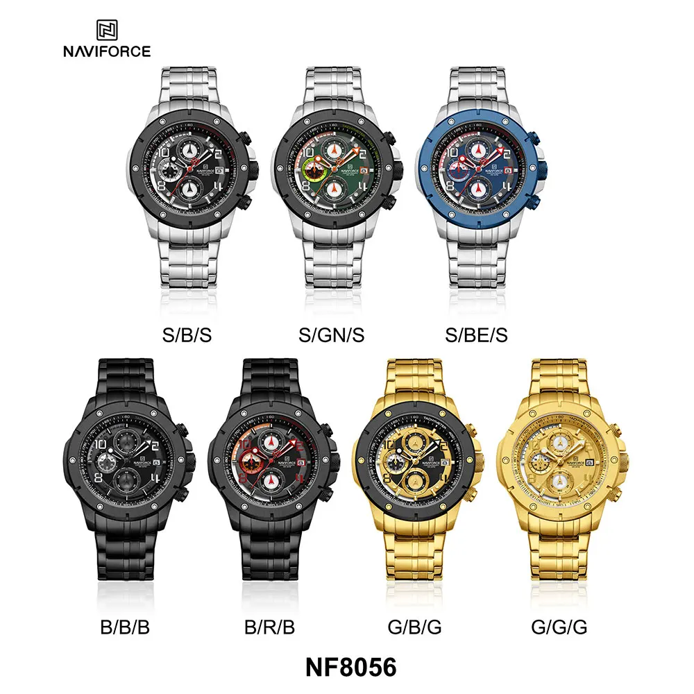 NAVIFORCE Man Quartz Watch Sport Military Watch For Men Waterproof Luminous Date Chronograph Stainless Steel Mens Luxury Watches