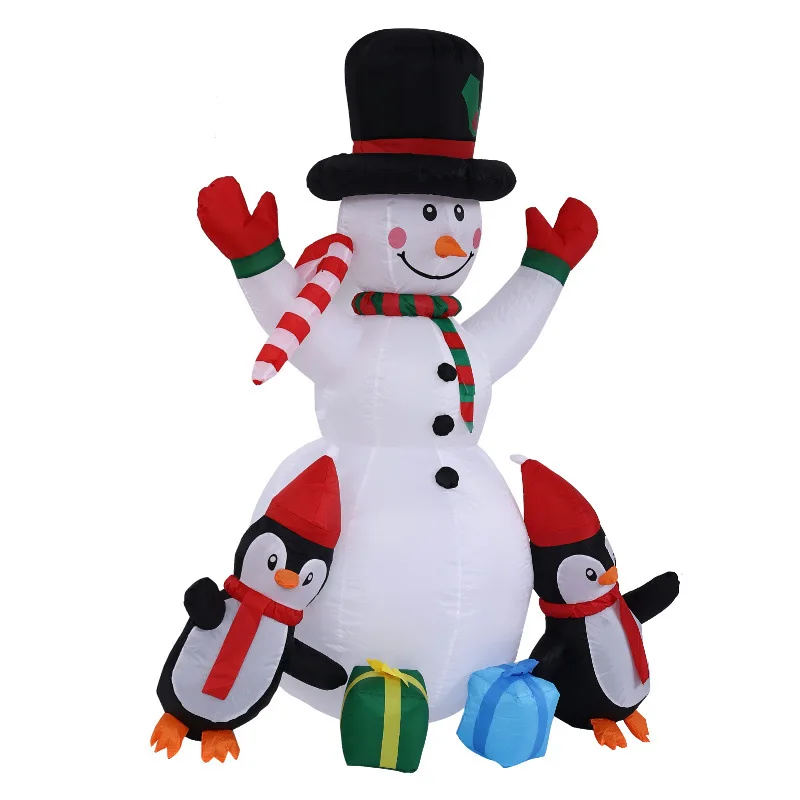 Christmas Inflatable Snowman with Two Penguins, 1.75m Outdoor Lighted Holiday Yard Decoration for Garden Lawn