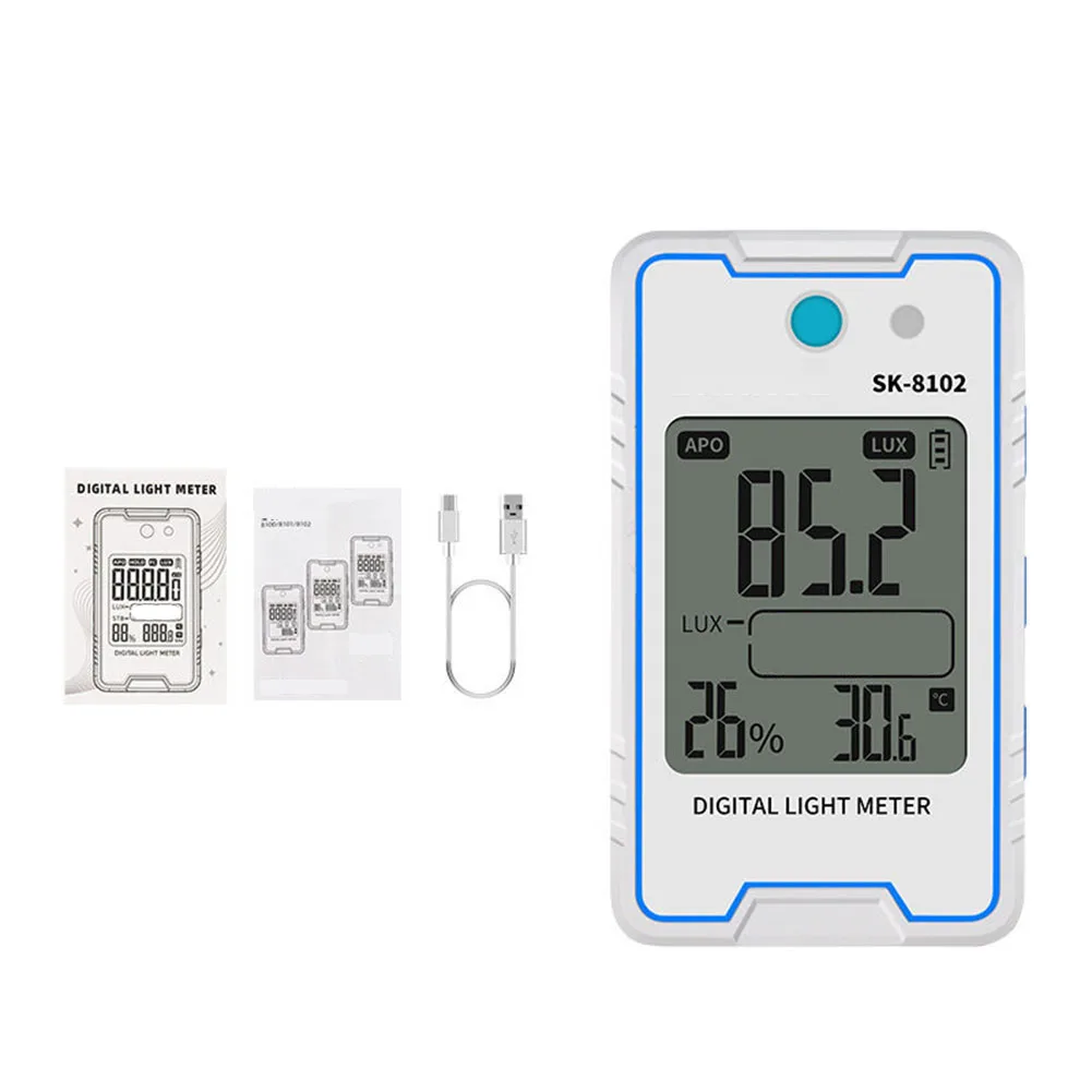 SK-8102 Portable Digital Light Meter for For MINI Use Strobe Flicker Detection 0.1 to 999900 Lux USB C Charging