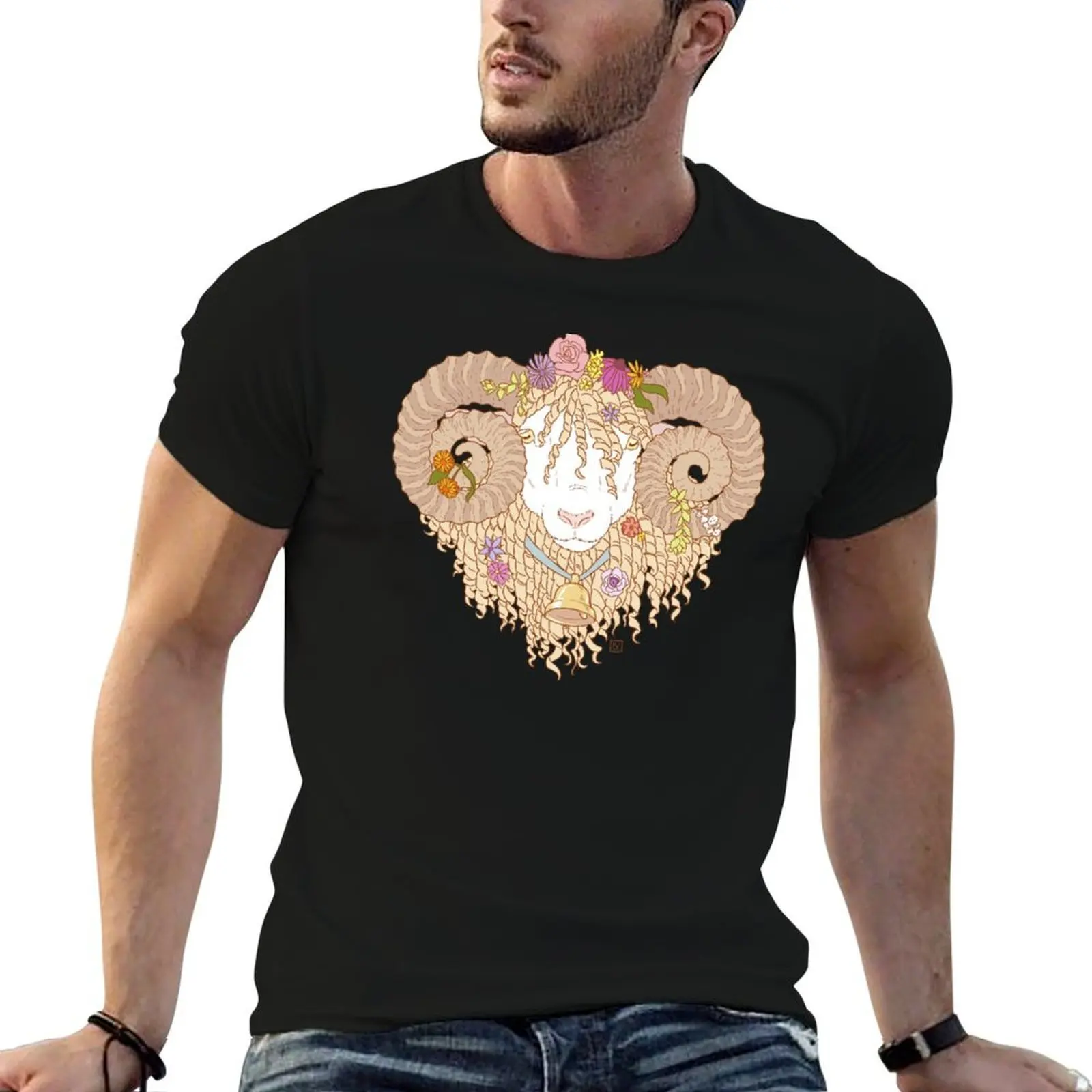 

Sheep Love: Flowers T-Shirt t shirts for man pack cotton man t shirt designer T-Shirt