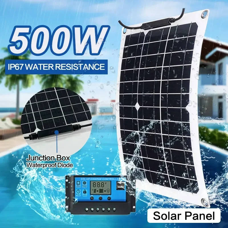 500W flexibles Solarpanel mit 100A-Controller, wasserdicht, geeignet für Wohnhäuser, Camping und Wohnmobil-Stromversorgung