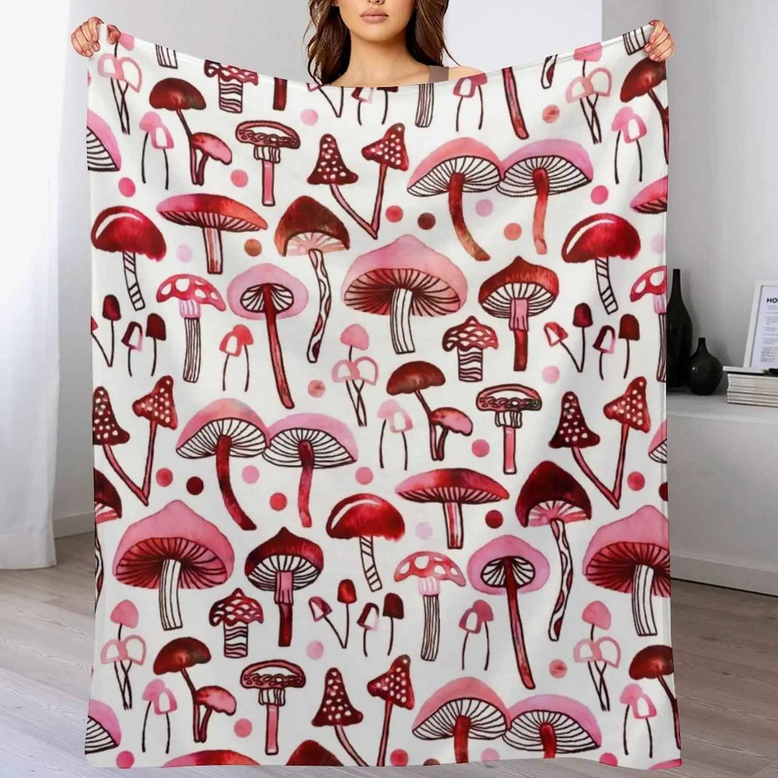 

Pink Mushrooms Throw Blanket Blankets For Sofas christmas gifts Large Winter beds Blankets