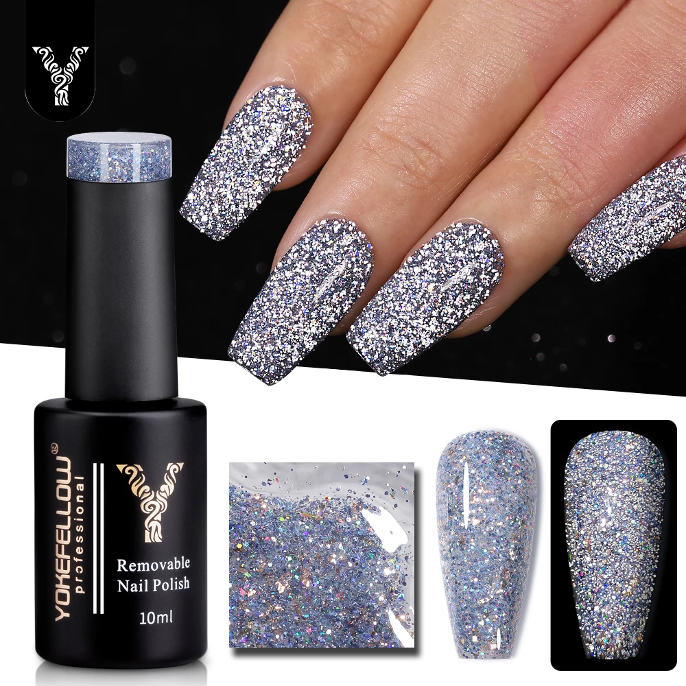 

YOKEFELLOW Reflective Glitter Gel Nail Polish 10ML BD06 Sparkle Glitter Sliver Purple Gel Varnish with Ultra-sparkly Diamond Dus