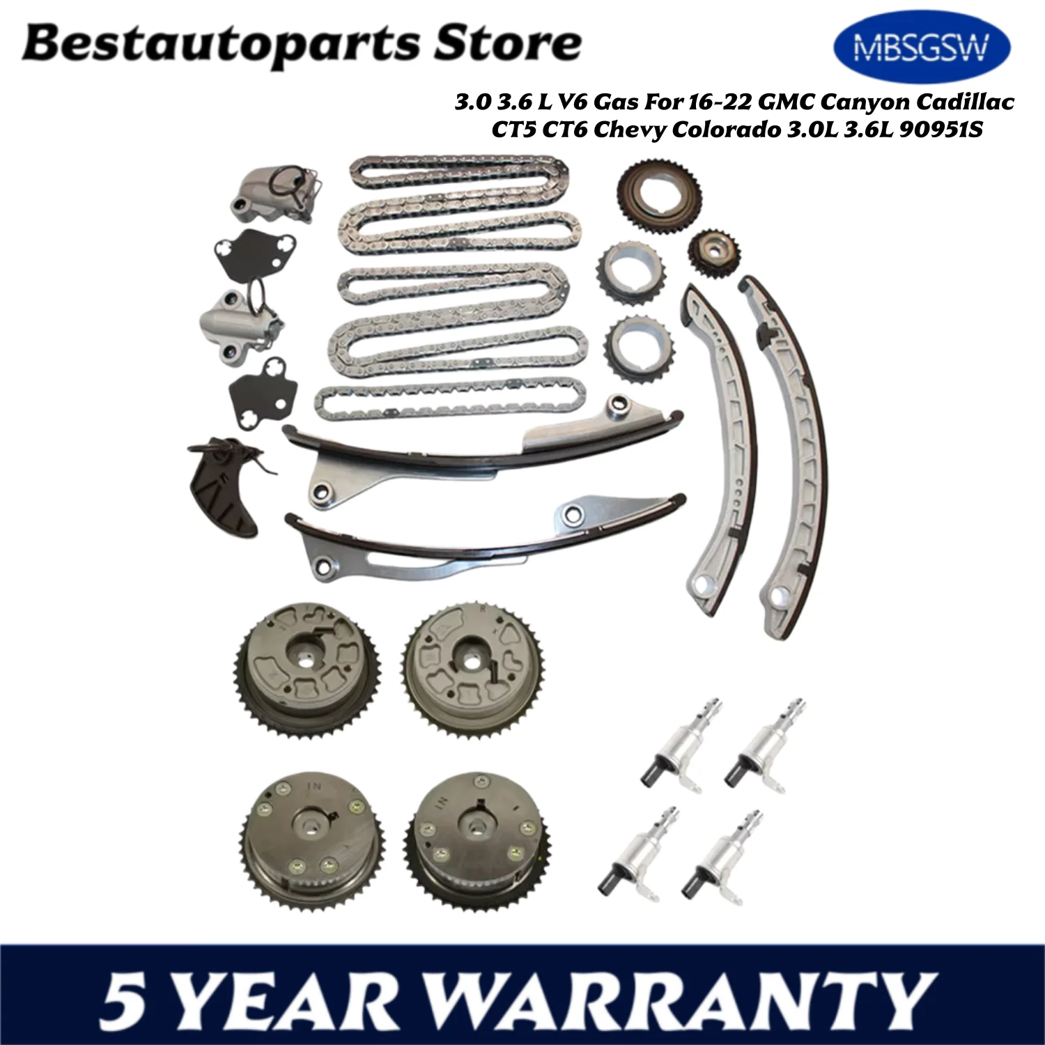 Engine Part Timing Chain Kit VVT Gear Fit 3.0 3.6 L V6 Gas For 16-22 GMC Canyon Cadillac CT5 CT6 Chevy Colorado 3.0L 3.6L 90951S
