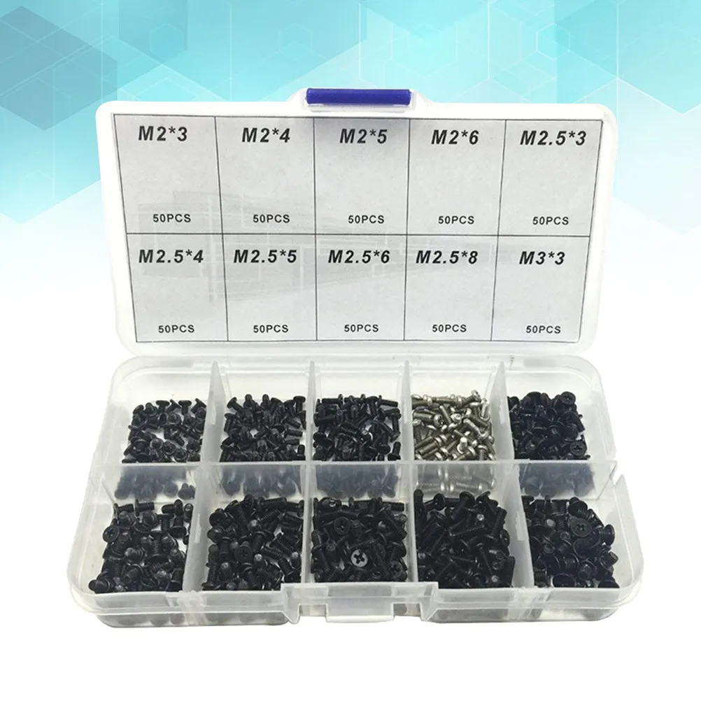 

500Pcs Laptop Screws Kit Mini Cross Carbon Steel Assorted Sizes Organized Repairing Set for Laptop Maintenance