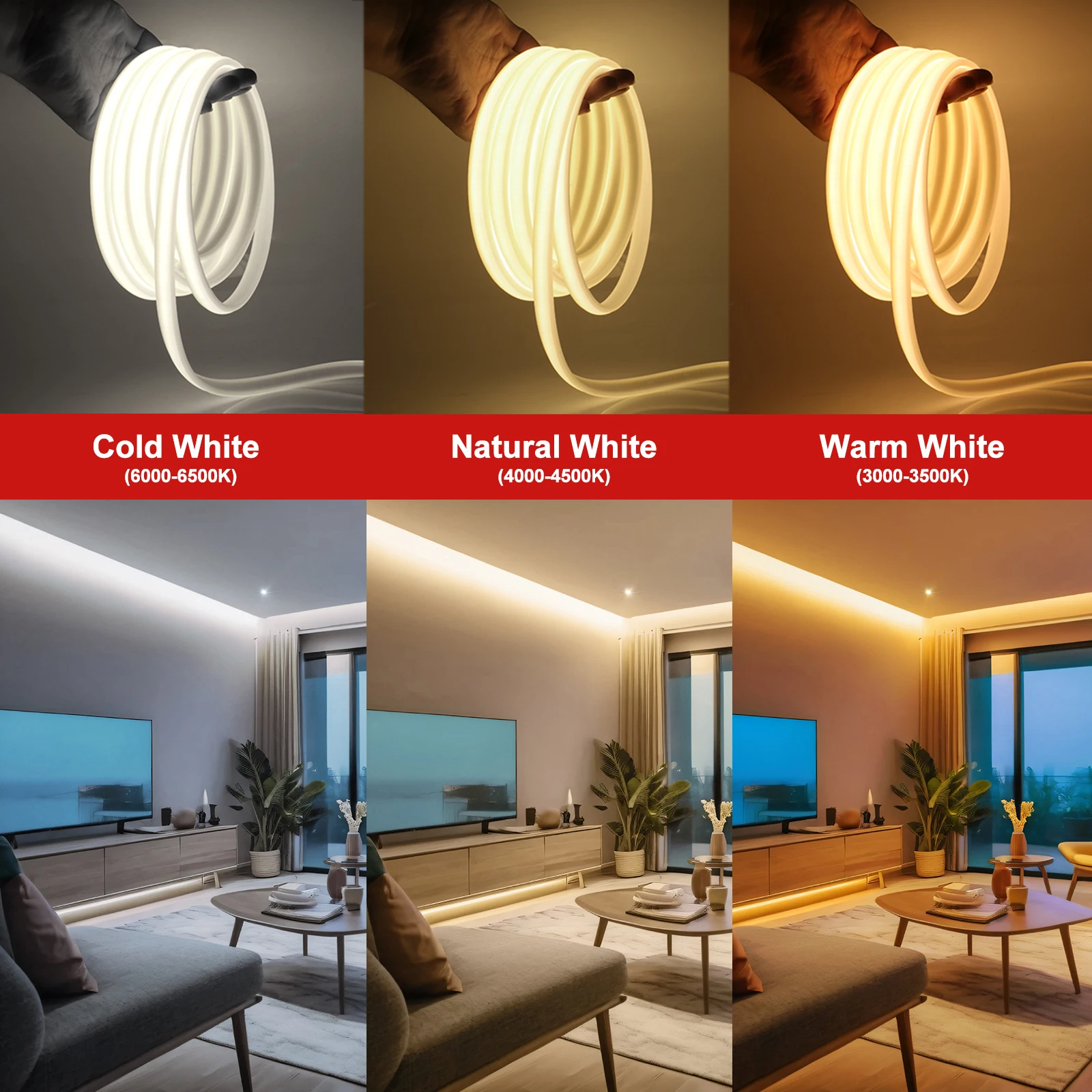 Imagem -02 - Faixa de Luz de Néon Regulável Tuya Wifi Impermeável Bluetooth Flexível Fita Fita Led Faixa Cob Ip65 288leds Controle de Painel m ac 220v