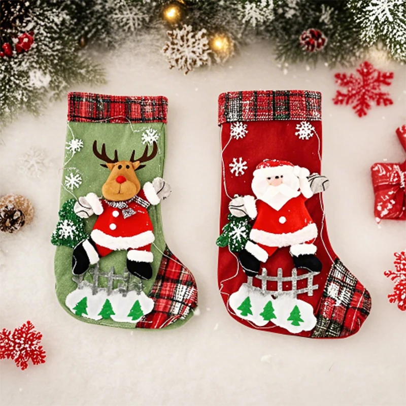 Christmas Ornament Sock Candy Gift Bags Navidad Kids Toy Glowing Snowman/Bear/Elk Christmas Stockings Christmas Stocking Hanging