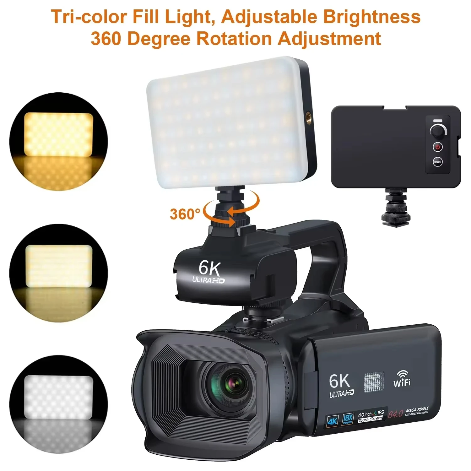 6K kamera Video profesional, untuk fotografi 18X perbesaran Digital kamera penglihatan malam Vlog kamera 64MP WiFi streaming langsung Webcam Camcorder