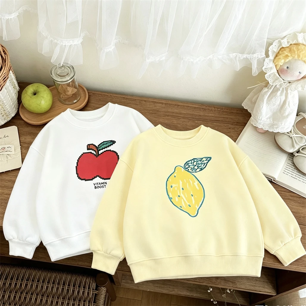 Apple Lemon Print Sweatshirts Baby Boys Girls Cute Long Sleeve New Design Autumn Wear Round Neck Hoodie Fashion Casual Clothes