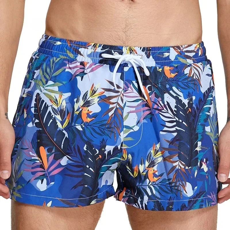 

Peach Skin Beach Shorts for Men Quick-Dry Swim Trunks for Diving Boating Surfing Tropical Leaf Printed Summer Vacation Sweatpant