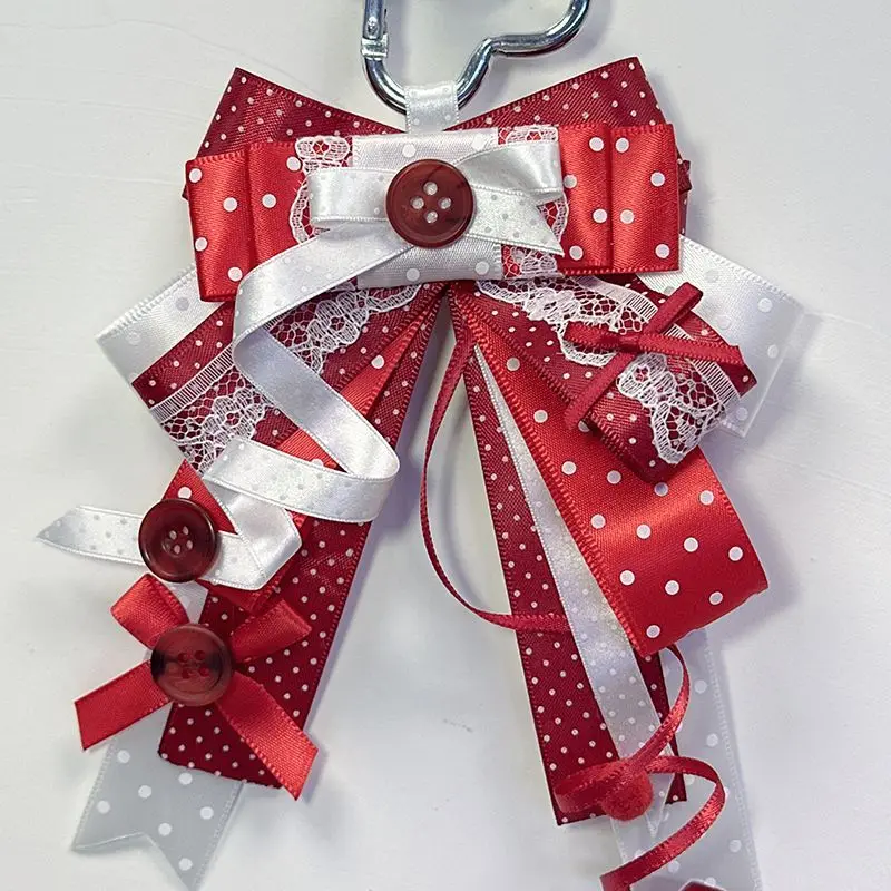 Button Lace Ribbon Polka Dot Bow Concert Support Stick Pendant Women's Dress Cute Lolita Neck Tie Bowknot Handmade Accessory
