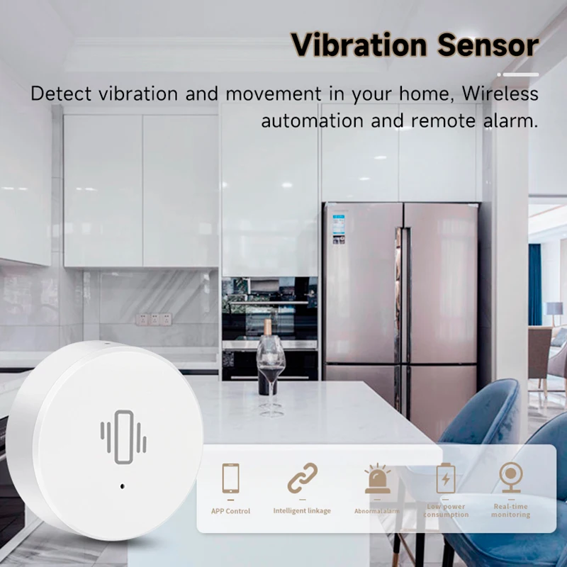 Tuya ZigBee Sensor de vibración inteligente, sistema de protección de seguridad para el hogar, monitoreo en tiempo Real, alarma de detección de