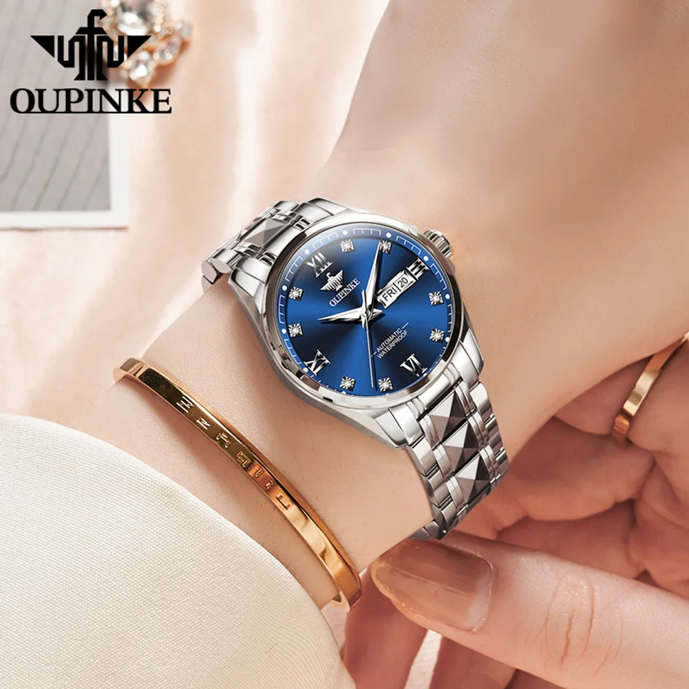 OUPINKE 3262 Elegant Women's Watch Luxury Brand Exquisite Diamond Automatic Mechanical Watch Calendar Week Dress Women's Watch