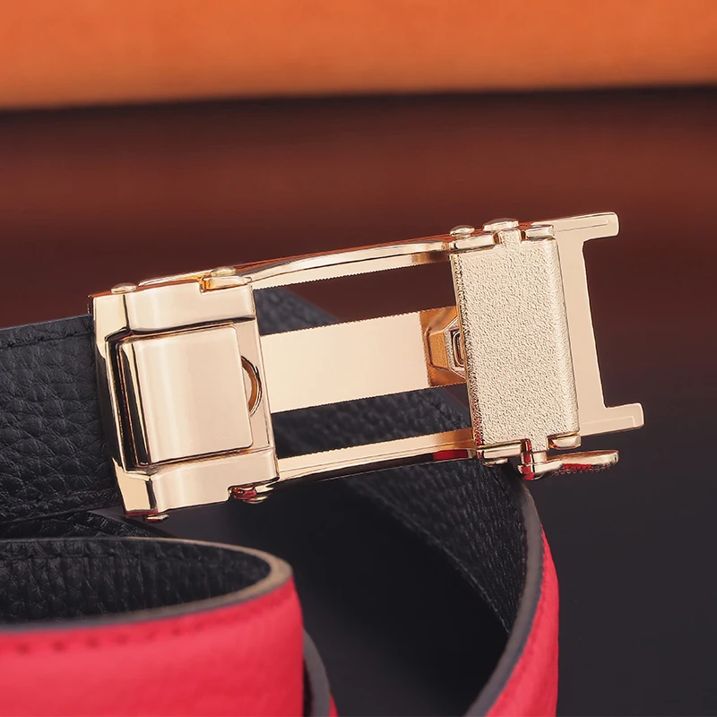 High quality letter Automatic Buckle belts women luxury famous brand genuine leather 2.4cm Waistband lady casual ceinture homme