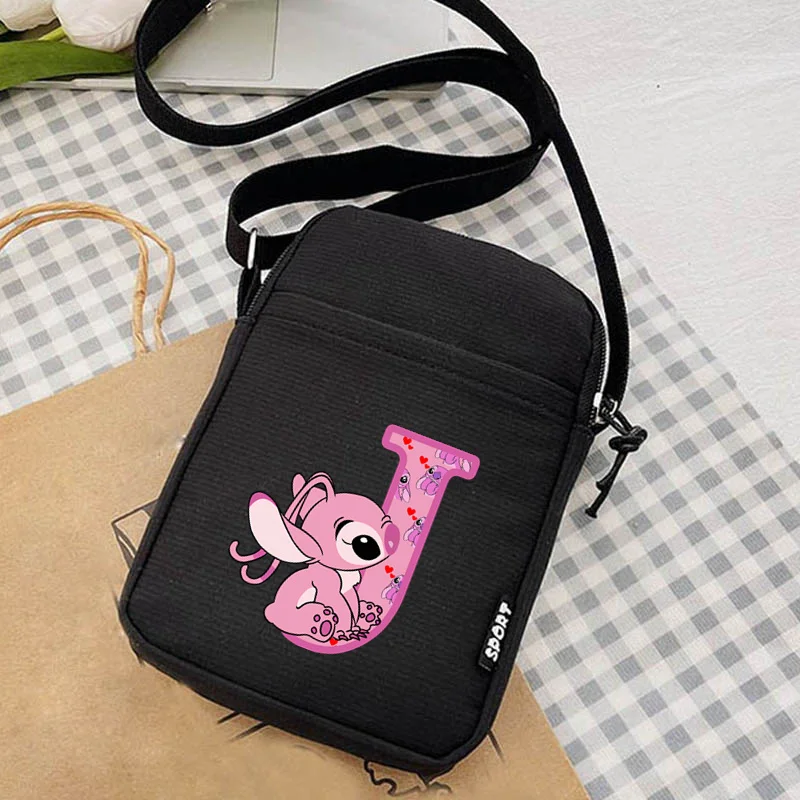 Bolso de hombro con estampado de Disney para mujer, Bolsa Escolar con 26 letras en inglés, estilo Kawaii, puntada de Ángel, ideal para estudiantes, ideal para teléfono móvil, A-Z