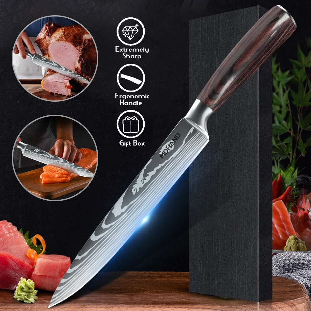 

8" Professional Kitchen Knives Boning Chef Slicing Knife Cleaver Meat Vegetable Fruit Kitchen Cutting Knife Wood Handle