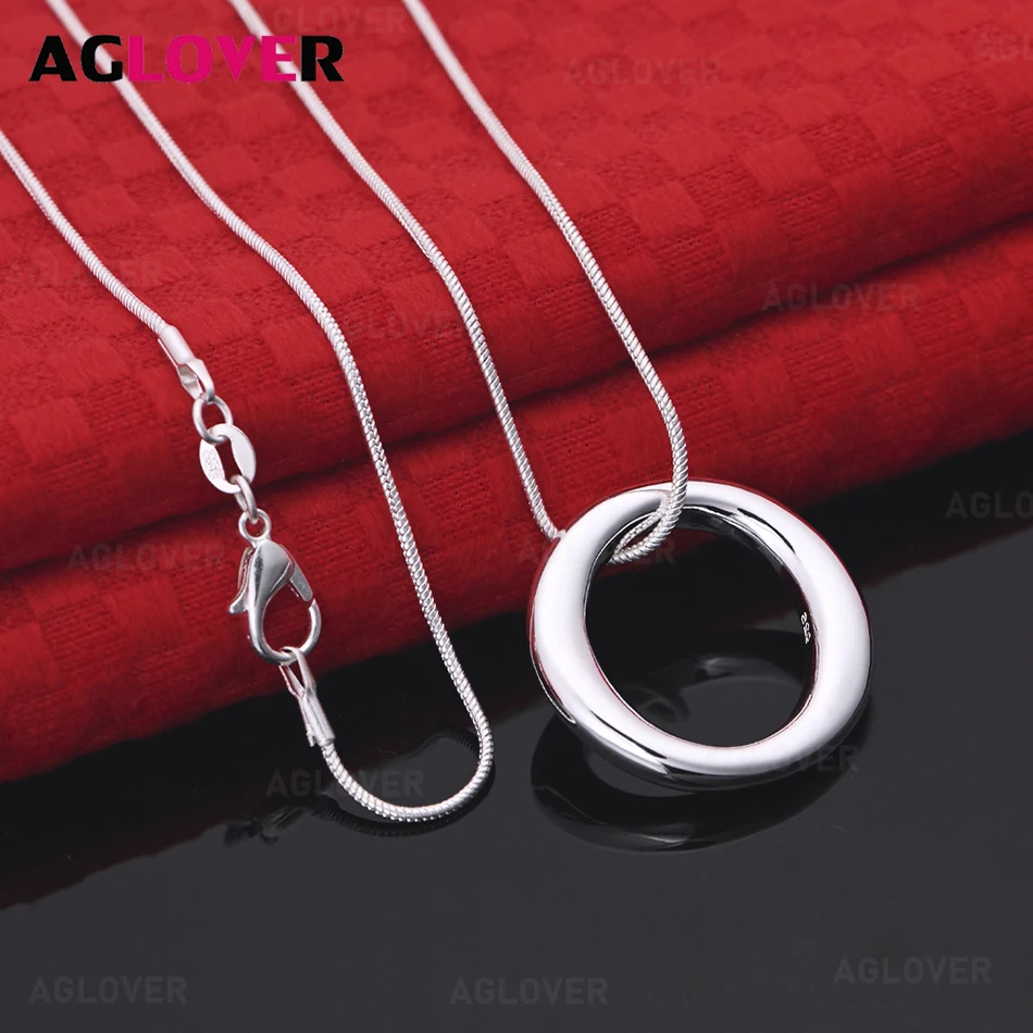 

AGLOVER 925 Sterling Silver Smooth Oval Ring Pendant Necklace Daily Accessories Women'S Simple And Atmospheric Jewelry