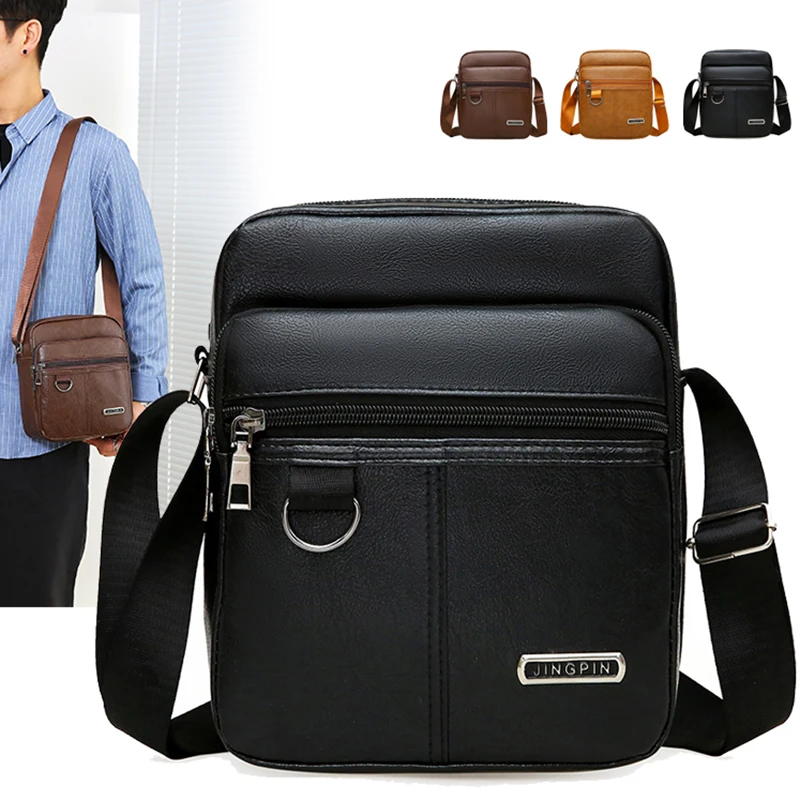 High Quality Crossbody Bag Men's PU Leather Shoulder Bag Large Capacity Fashion Casual Solid Color Mobile Phone Crossbody Bag