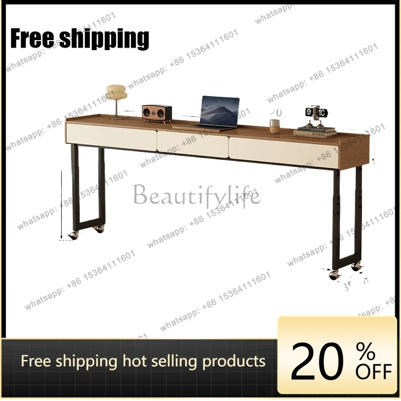 Movable lifting cross bed table bedroom solid wood small apartment lazy long table