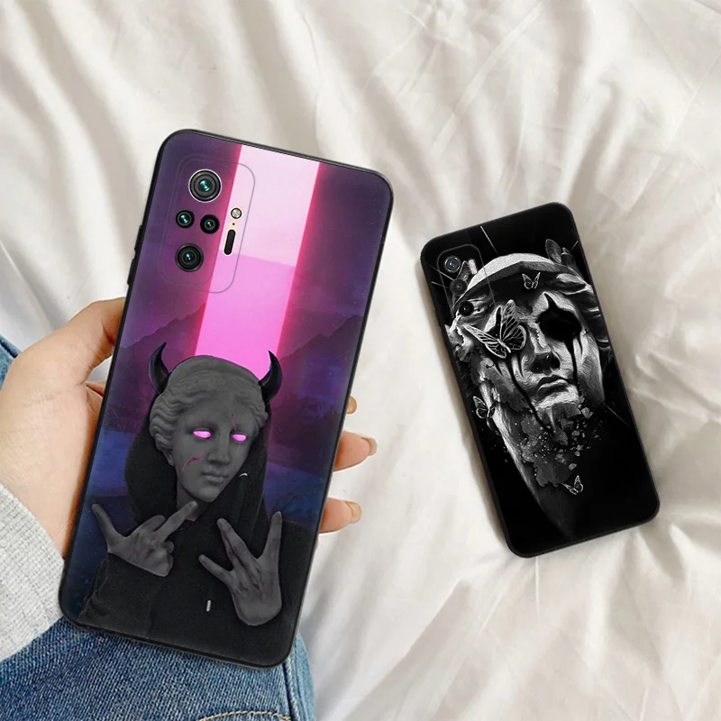 Matte Phone Case for Xiaomi Mi Poco F3 F4 F5 X3 X4 X5 M3 M4 Pro M5 C40 C50 C51 Plaster Statue David Medusa Art Black Soft Cover image 4
