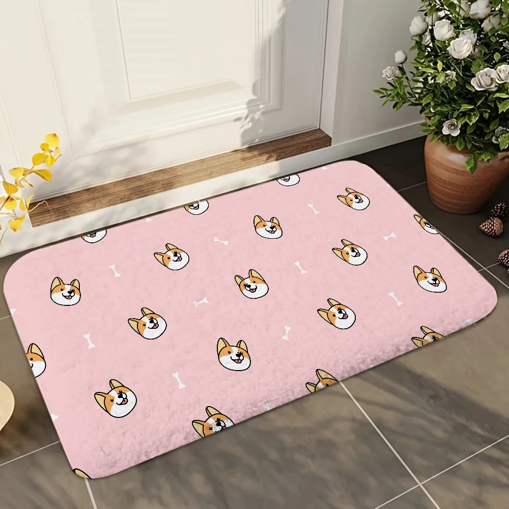 1pc Cute Corgi Dog Floor Mat Doormats Home Carpet Foot Mat Bathroom Absorbent Mats Anti-Slip Mats Home Decor