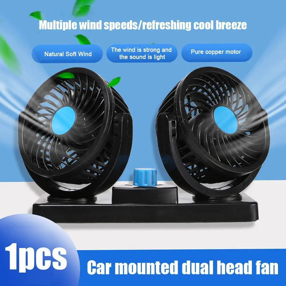 Car Dual Fan Car Interior Accessories 360 Degrees-round Summer Board Accessories Cooling Fan Swing 12V/24V Ventilation Car O9H6